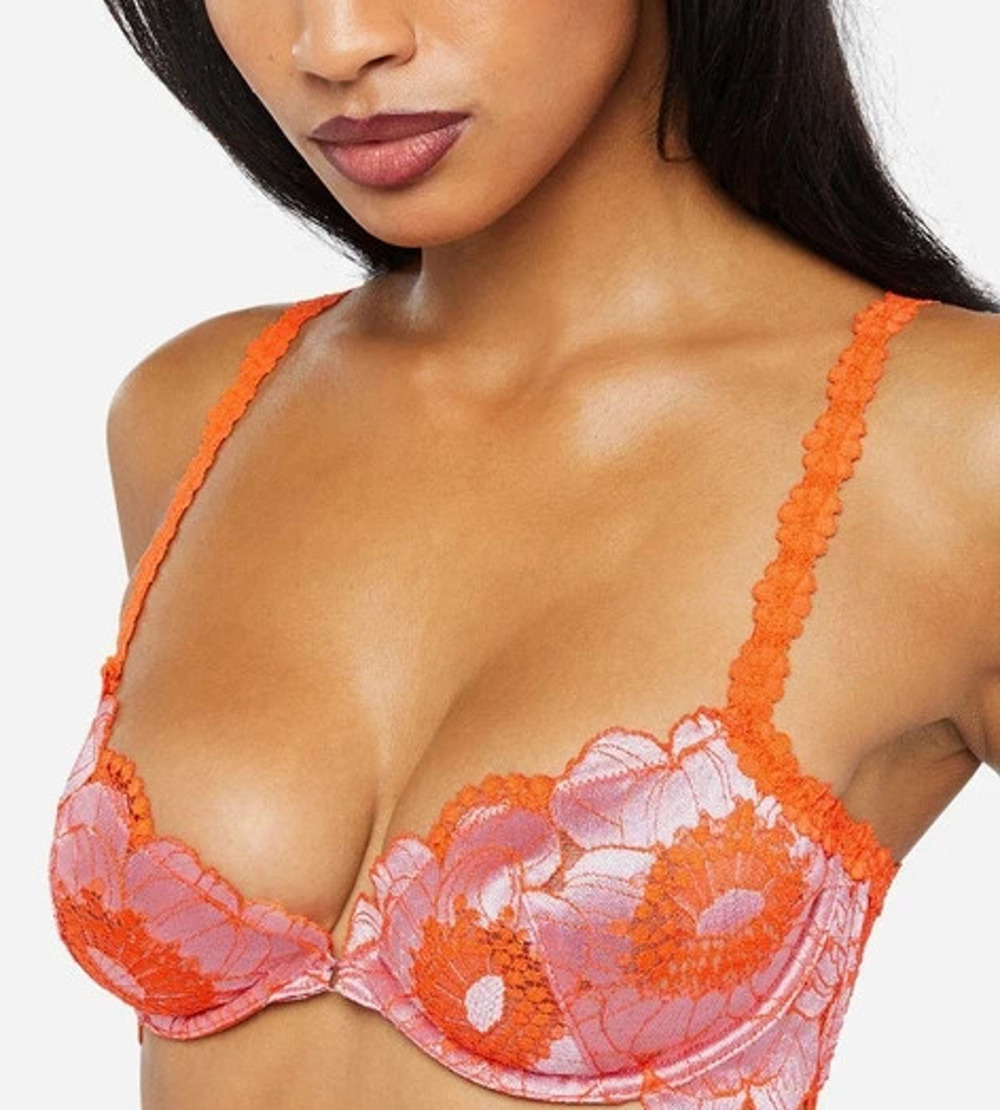 Savage Fenty babydoll Y2K Perfect Poppies Lace Demi Bra Orange 38D A006457